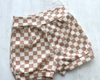 Knit Shorts - Check - Made with organic cotton knit - Baby, Toddler Shorts - Handmade in Maui, Hawaii