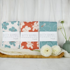 Tropical Baby Gift Set - Hibiscus Print Newborn Gift Set - Colorful Botanical Gift for Mom to Be - Made in Maui, Hawaii