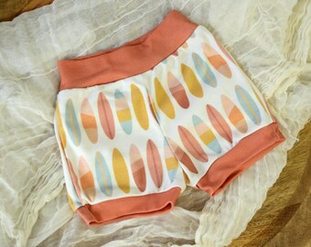 Eco-Friendly Organic Knit Baby Shorts | Surfboards Print | Gender Neutral Soft & Comfy Diaper Cover Bummies Shorts - Handmade in Hawaii USA