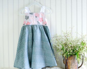 Handmade Girls' Lei Garden Dress | Plumeria and Ohia Flowers | Twirly Dress | 100% Cotton | Made in Hawaii