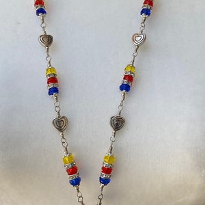 Flight Attendant Lanyard, Badge Holder clear Red, Yellow and blue beads SWA colors