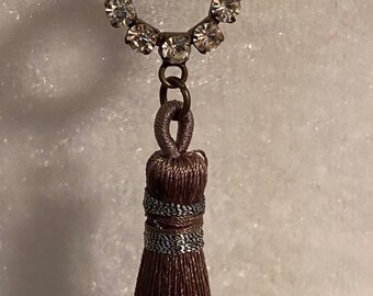Peach/Taupe crystal glass beads with Rhinestones and Tassel