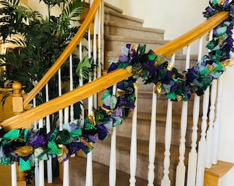 Mardi Gras Garland,fabric garland,Mardi Gras decor,Mardi Gras Decoration,Rag garland,Decoration for Mardi Gras,Mardi Gras Mantel Decor