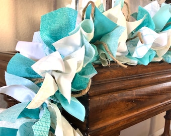 Beach Garland,Ocean Garland,Beach Decoration,Fabric Garland,Mantle decoration,Party Decoration,Rag Garland,Summer Decoration,Ocean Decor