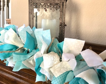 Beach Fabric Garland: Coastal Decor, Seafoam & Jute.