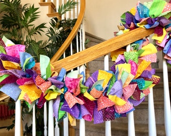 Sparkling Bright Garland,Bright Easter Garland,Summer decor,Fabric Garland, Stairway decoration,Mantle Decor,Easter Decor,Summer Decoration