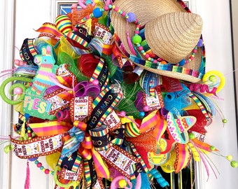 Cinco De Mayo Wreath,Front Door Wreath,Feista Door Wreath,Wreath for Summer,Front door decor,Cinco De Mayo Door Wreath,Bright Feista Wreath