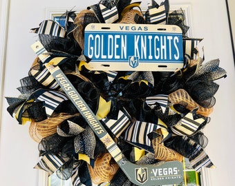 Vegas Golden Knights Wreath,front door wreath,Hocky stick Wreath,Sports Wreath, Wreath,Sports Wreath,Hockey Wreath,Sports team wreath