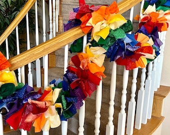 Rainbow Garland,Pride Garland,Fabric Garland,Rag Garland,Rainbow Decoration,Mantel garland,Reusable garland,Stairway garland,Mantel Decor