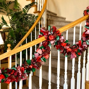 Christmas Rag Garland: Red and Green Holiday Mantel Decor.