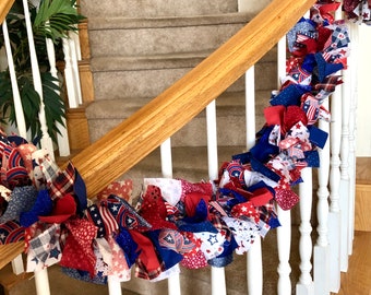 Red White Blue Fabric Garland: Patriotic Americana Decor