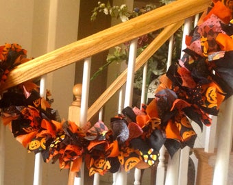 Halloween Fabric Garland: Orange & Black Stairway Decor