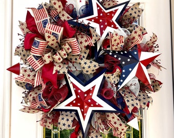 Americana Wreath,July 4th wreath,Front door wreath,Wreath for July 4th,Star Wreath,July 4th Door Wreath,4th of July wreath,Memorial day