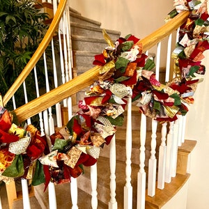 Sparkling  Deep colors Fall Garland,Autumn Garland,Fall Rag Garland,Fabric Garland,decor for Fall,Fall decor,Autumn Decoration,Mantel decor