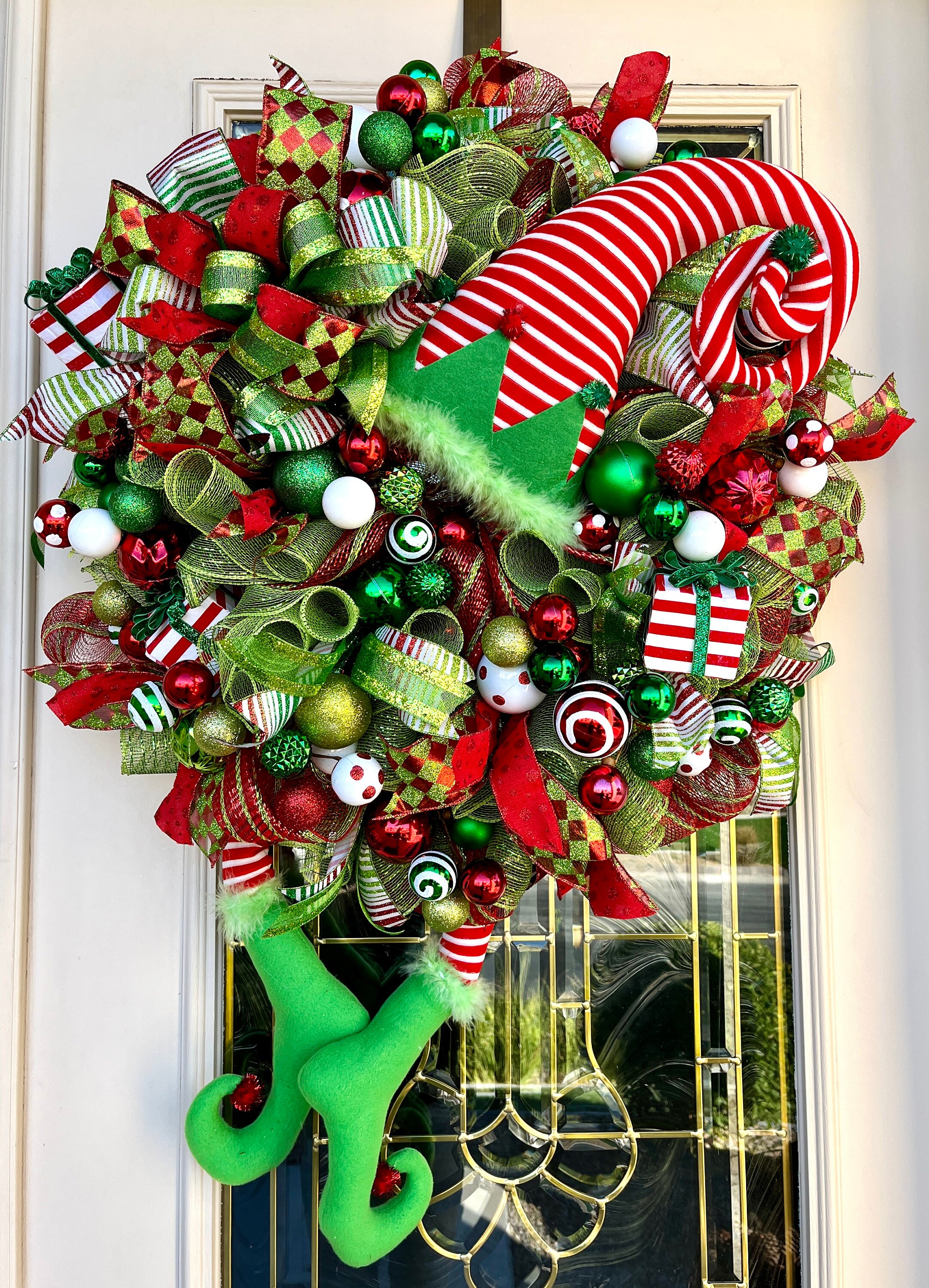 Elf Christmas Wreathchristmas Door Wreathelf Wreathfront - Etsy