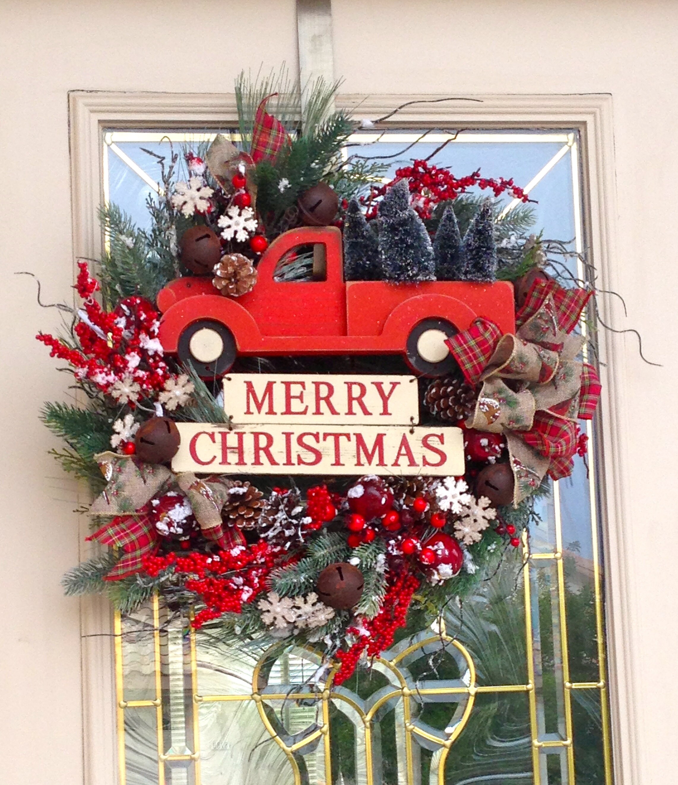Merry Vintage Little Red Truck With Pine Berries And Rustic 1