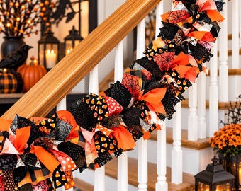 Sparkling Halloween Garland, Spooky Mantel Decor,Thick and fluffy Halloween Garland,Halloween Fabric Garland