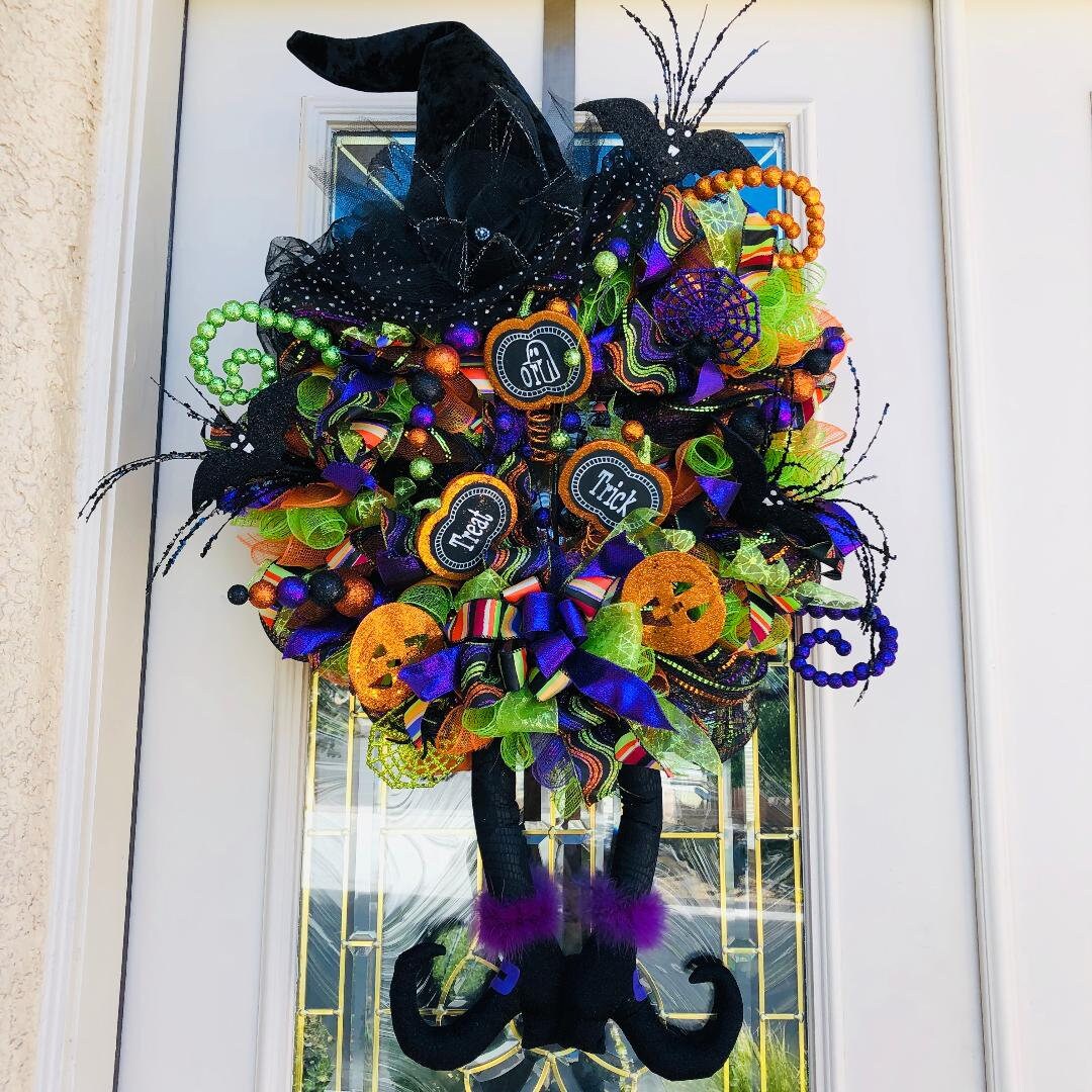 Halloween Witch Wreath For Front Door Witch Hat And Legs