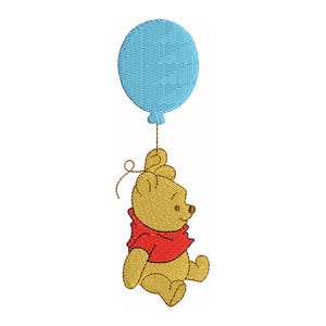 Arquivo de desenho de bordado do Ursinho Pooh, desenho de bordado à máquina do Ursinho Pooh e Balão, bordado à máquina do Ursinho Pooh Pes Dst Jef