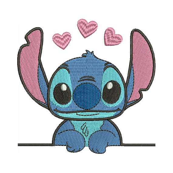 Stitch with Hearts Embroidery Machine Design, Lilo and Stitch Embroidery Design File, Cute Stitch, Cartoon Embroidery Designs