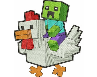 Chicken Jockey Embroidery Design: Gamer Character Machine File (PES, DST, JEF, etc.)