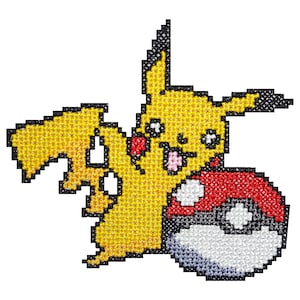 Disegno ricamo Pokeball Pikachu, file macchina ricamo PES, DST, JEF Pikachu, ricamo anime, file digitale macchina ricamo