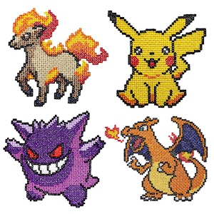 Disegni da ricamo personaggi Pokemon File da ricamo a macchina punto croce Gengar Pikachu Charizard Ponyta