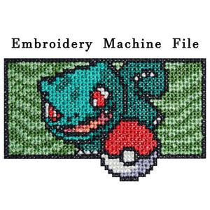 Pokeball and Bulbasaur Embroidery Design, Pokemon Embroidery Machine File, Cute Anime Embroidery, Digital Embroidery File