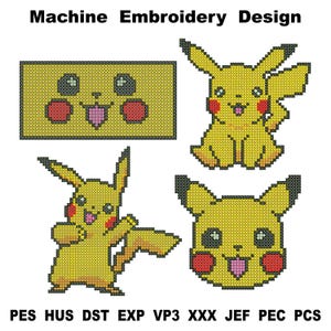 Embroidery design, Pokemon, Embroidery File, Pikachu, Machine Embroidery, Anime Digital format Pes Dst Jef