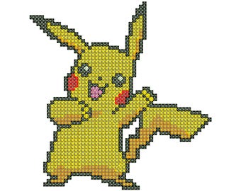 ピカチュウのクロスステッチ刺繍デザイン（デジタルダウンロード）