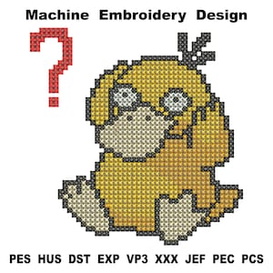 Diseño de bordado de Pokémon-Psyduck, bordado a máquina, archivo de bordado, Pokémon, punto de cruz de bordado digital Psyduck