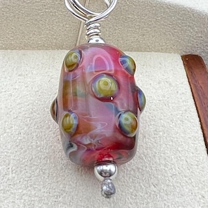 Lampwork Bead Necklace Jewelry Glass Beads Handmade Lampwork Pendant Sterling Silver Jewelry red and multi-colored pendant