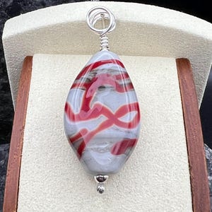 Lampwork Bead Jewelry Glass Beads Handmade Lampwork Pendant Sterling Silver Jewelry red grey ivory pendant
