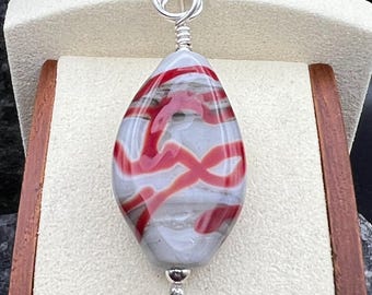Lampwork Bead Jewelry Glass Beads Handmade Lampwork Pendant Sterling Silver Jewelry Red Gray Ivory pendant Women's Gift