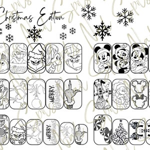 Digital Nail Art Template, Christmas Edition, The Grinch, Micky and Friends, Nail art practice template