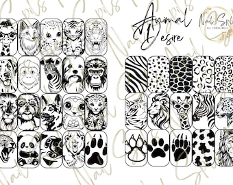 Animal Nail Art Template, DIY Nail Art, Nail Art Stencil, Digital Nail Art