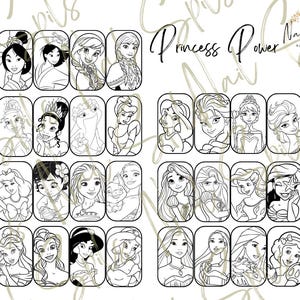 Digital Nail Art, Printable Template, Disney Princess, DIY Nail Art, Practice Sheet.