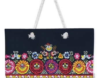 Large Tote Bag READY TO SHIP  Great Gift. Unique Shopping or Beach Bag! Hungarian Magyar Matyo Folk Art Embroidery Photo Printed on Fabric