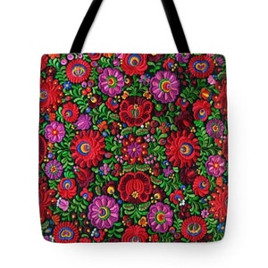 Use as a Gift Bag! Tote Bag Hungarian Magyar Folk Embroidery Matyo Photo PRINTED on Fabric Handbag in 3 sizes HOT Fashion Accessory