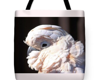 Tote Bag Salmon-crested Moluccan Cockatoo PRINTED on Fabric Handbag in 3 sizes Choice of Colors Exotic Pet Bird Fashion Accessory