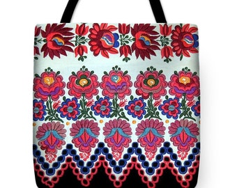 Tote Bag - Great as Gift Bag! -3 sizes - Hungarian Magyar Sioagard Folk Art Embroidery Photo PRINTED on Fabric