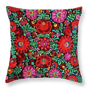 Throw Pillow Hungarian Magyar Matyo Folk Embroidery Photo PRINTED on cotton in 14x14 to 26x26 or oblong 20x14 Decor Accent Pillow Housewares