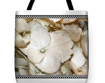 Tote Bag Hydrangea Blossom Photo PRINTED on Fabric Handbag in 3 sizes Beautiful Fashion Accessory
