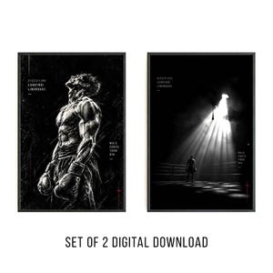 Set muurdecoratie met boks- en MMA-afbeeldingen, monochrome prints van vechters (digitale download)