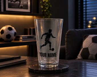 Personligt fotbollsglas, present till fotbollsspelare med eget namn, glas till fotbollsfan, personlig sportpresent