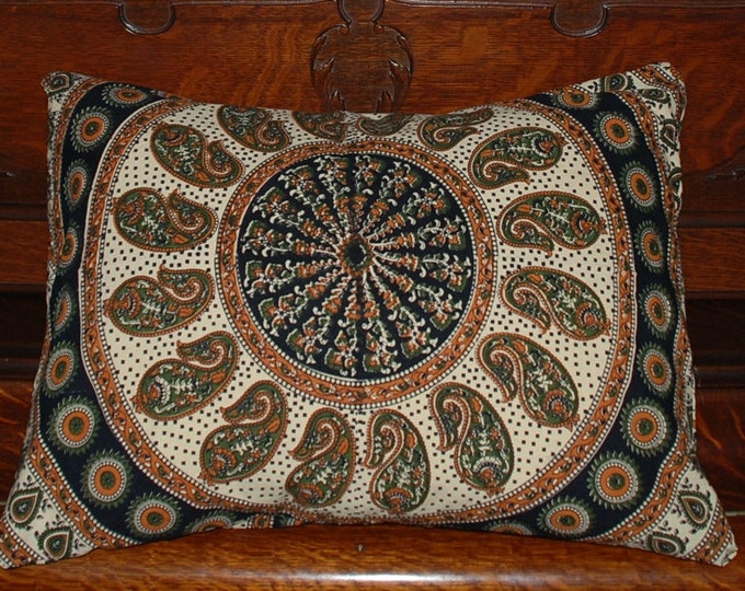 Hippie Pillow Cover Cotton Fabric Green Gold Circles Etsy