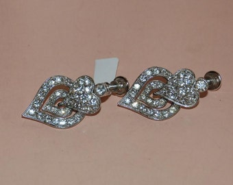 Vintage RHINEstone 3 Heart EARRINGS by ORA,vintage Jewelry, vintage earrings,