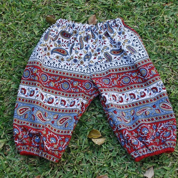 Hippie Kids Harem pants - Red Gray Paisley - size 2 -Boys or Girls