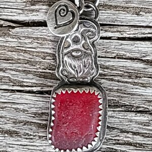 Love Sea Glass Rare PNW Red Sea Glass Custom Fine Silver Stamped Wee Gnome Pendant Heart Charm 18 Sterling Silver Chain by Seahag101 image 6