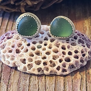 Vintage Nordic Teal Sea Glass Handcrafted Fine Silver Post Earrings